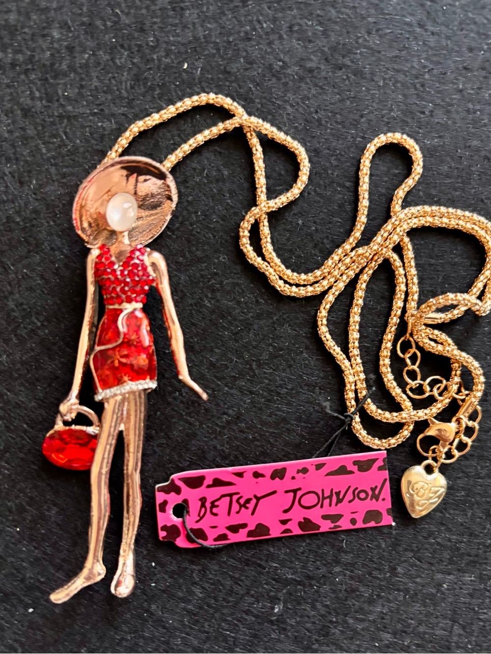 Betsey Johnson Gold-Tone Necklace with Red Enamel Lady Pendant